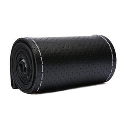 Potah volantu kožený černý s šedou nití 37-38cm, obvod 8,5-10,5 cm