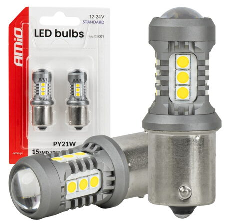 LED žárovky BAU15s PY21W bílá, 15SMD 3030 12/24V - 2ks