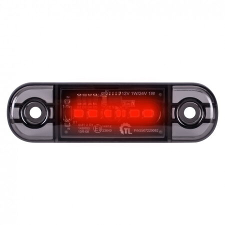 LED poziční světlo červené 84x24x11mm 6LED 12/24V ECE R10 R148
