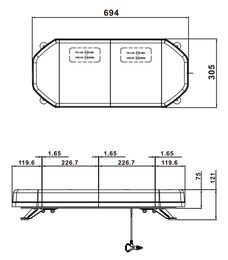 LED rampa 694mm, oranžová, 12-24V, homologace ECE R65