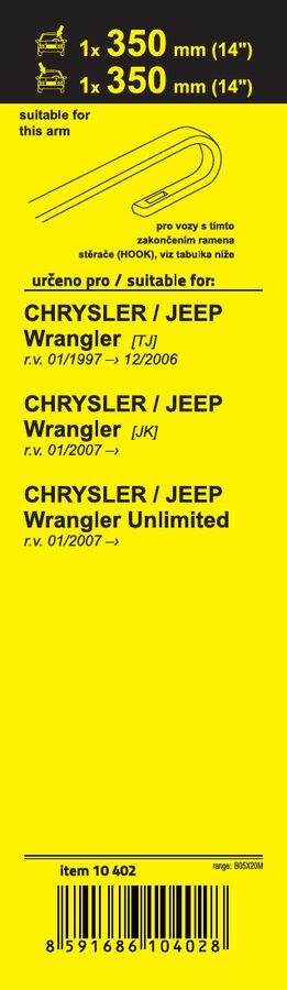 Stěrače JEEP Wrangler Unlimited r.v. 2007->, 2 ks