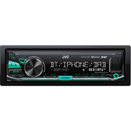 x JVC DAB / FM autorádio bez mechaniky/Bluetooth/USB/AUX/červené pods./odním.panel