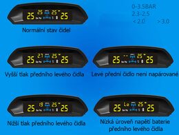 TPMS kontrola tlaku v pneumatice 4 externí čidla / solární napájení