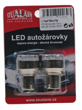 LED autožárovka (bal.pár) 12V s paticí BA 15s bílá, 19LED