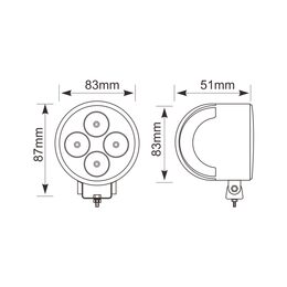 x LED světlo kulaté, 4x3W, 83x51mm, ECE R10