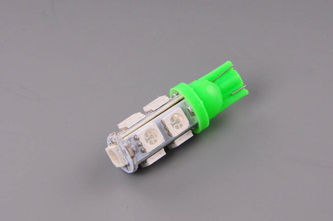 LED T10 zelená, 12V 5W 9xLED5050 - 2ks 