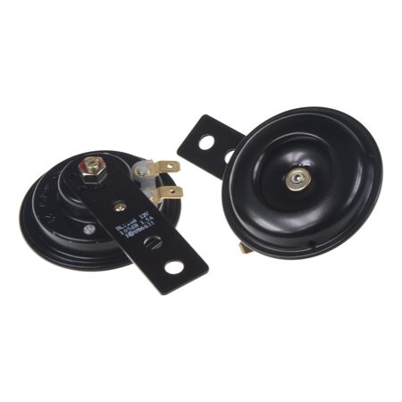 Diskový klakson (vysoký a nízký tón), průměr 65mm, 12V