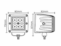 LED světlo hranaté, 6x3W, 82x75x72mm, ECE R10