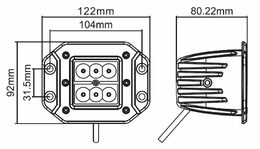 LED světlo hranaté, 6x3W, 122x92x80mm, ECE R10