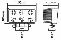 LED světlo obdélníkové, 6x3W, 110x60x56mm, ECE R10