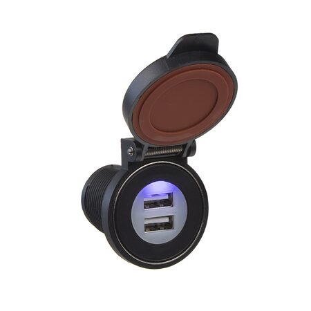 2x USB zásuvka ve voděodolném držáku 12/24V, 2x 2,4A