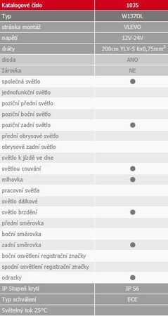 Sdružené světlo zadní LED W137DL levé, WAS