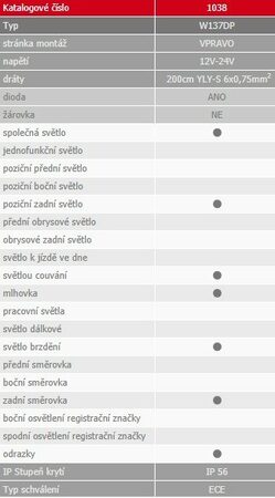 Sdružené světlo zadní LED W137DP pravé, WAS