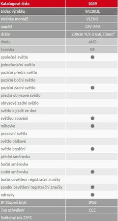 Sdružené světlo levé zadní LED W138 (1059) WAS