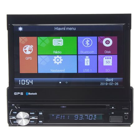 1DIN DVD autorádio s výsuvným 7" LCD, bluetooth,multicolor, SD/USB/FM/DUAL-GPS/RDS/ČESKÉ M