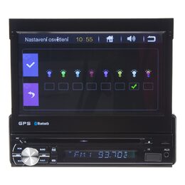 1DIN DVD autorádio s výsuvným 7" LCD, bluetooth,multicolor, SD/USB/FM/DUAL-GPS/RDS/ČESKÉ M