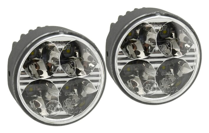 LED světla pro denní svícení 4 HIGH POWER LED 12V/24V, kulatá 70mm, ECE