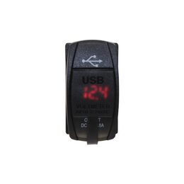 2x USB zásuvka "Rocker" s voltmetrem, cervena