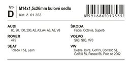 Poj. šrouby kol M14x1,50x26mm kulové sedlo (D)