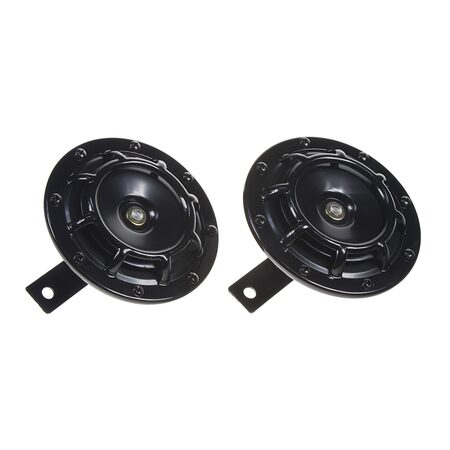 Diskový klakson (vysoký a nízký tón), černý, 120mm, 12V