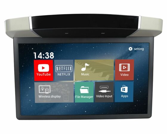 Stropní LCD monitor 15,6"šedý s OS. Android HDMI / USB, dálkové ovládání se snímačem pohyb