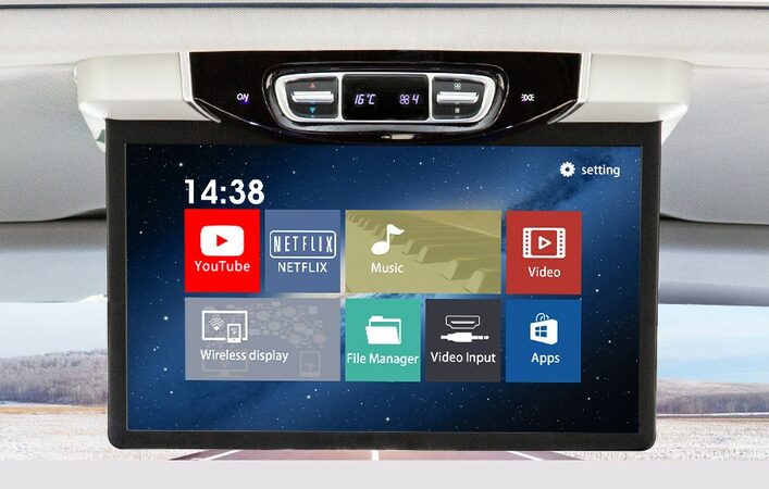 Stropní LCD monitor 15,6"šedý s OS. Android HDMI / USB, pro Mercedes-Benz V260